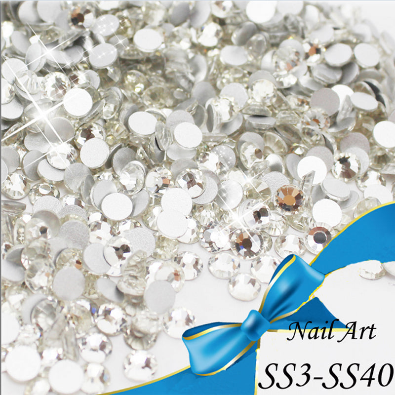 ss3-ss40 Crystal Clear Nail Art Rhinestones For Nail Glass Non hotfix Flat Back Glass Stones DIY 3D Nail Decoration