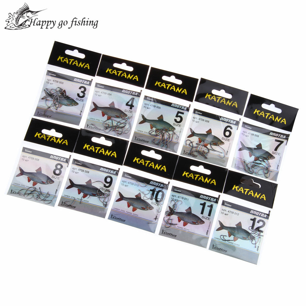 FISH KING KATANA Cottus 50pcs/lot Size3-Size12 Carbon Steel Fishing Hook With Hole Feeder Anzol Fishhook Fishing Tackle