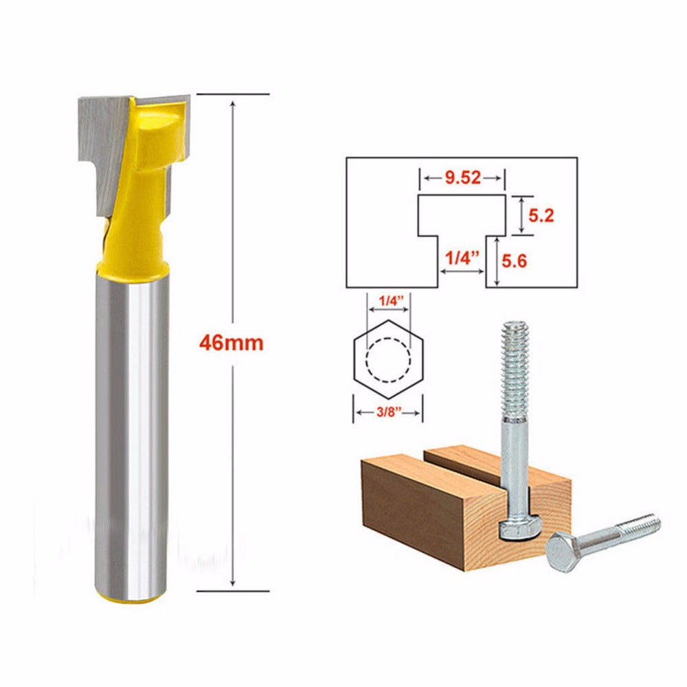 3/8'' T-Slot Cutter 1/4'' Shank Steel Handle Milling Woodworking Router Bit