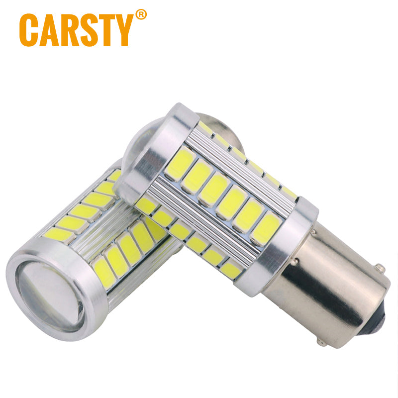 Carsty 2Pcs Strobe P21W BA15S 1156 BAY15D 1157 P21W 33 Smd led 5630 5730 Car Brake Bulbs Lights Reverse Daytime Lamps Red Yellow