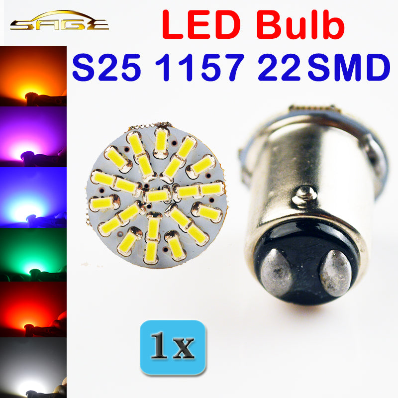 flytop 1157 22SMD Car LED Lamp P21W BAY15D 12V Auto Brake Bulb White Blue Green Red Yellow Pink Color