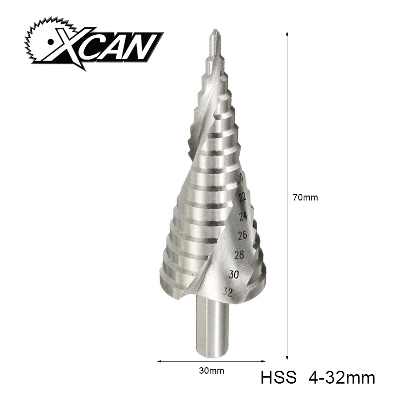 Xcan Free shipping 1pcs 4-32mm Pagoda Drill Hexagon screw drill HSS Power Tools Spiral Grooved Metal Steel Step Drill Bit