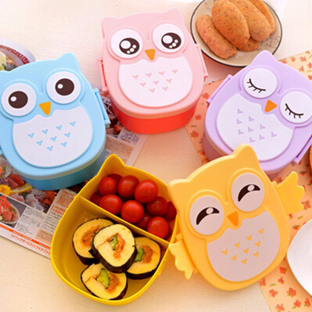 2 Layer Cartoon Owl Lunchbox Bento Lunch Box Food Fruit Storage Container Plastic Lunch box Microwave Cutlery Set Children Gift