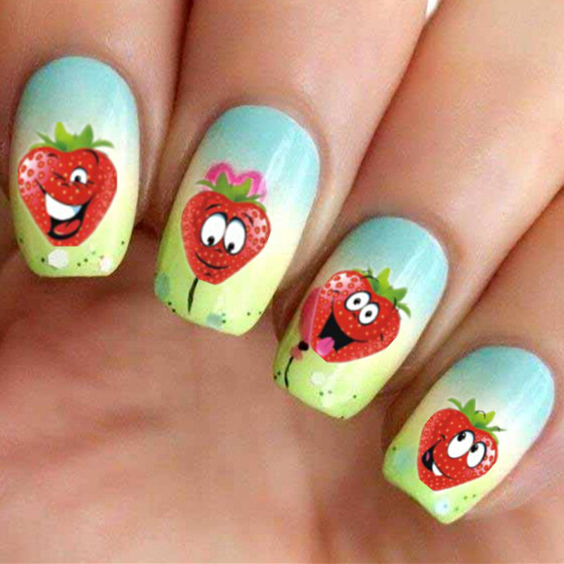 1 sheet Water Transfer Nail Art Stickers Funny Strawberry Design DIY Beauty Decorations Nails Wraps Manicure Decals SAST06