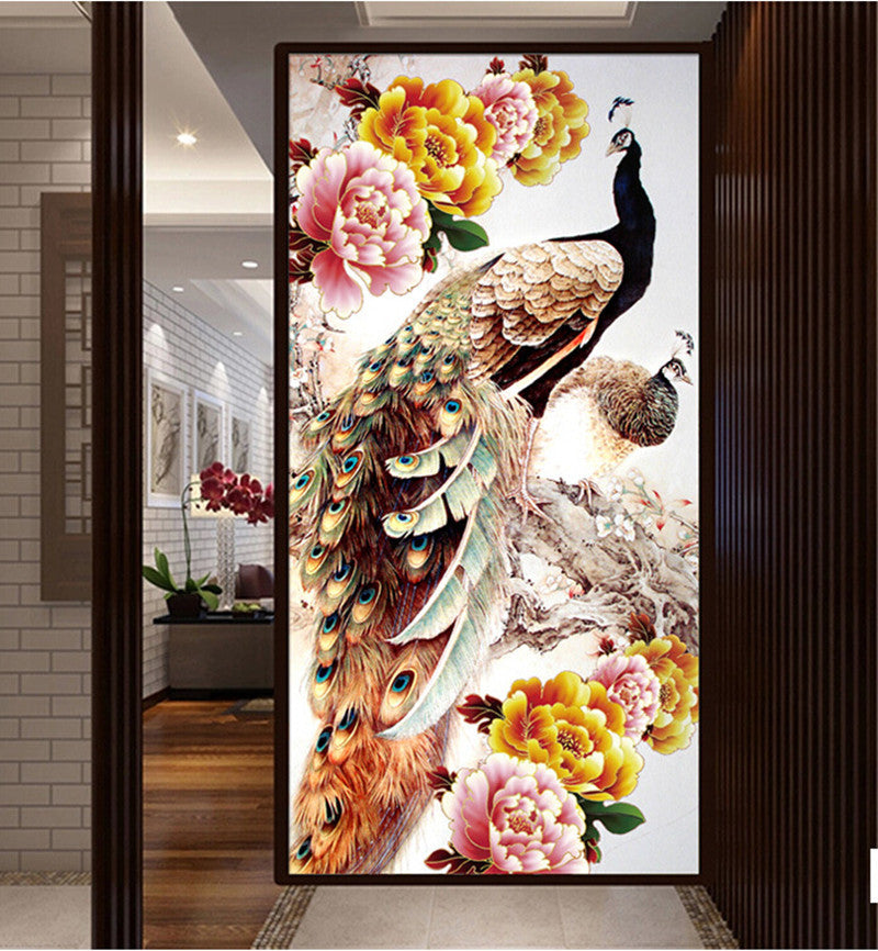 2015 sale fashion 5D round diamond painting cross stitch diamond embroidery paste for peacocks 100x50cm