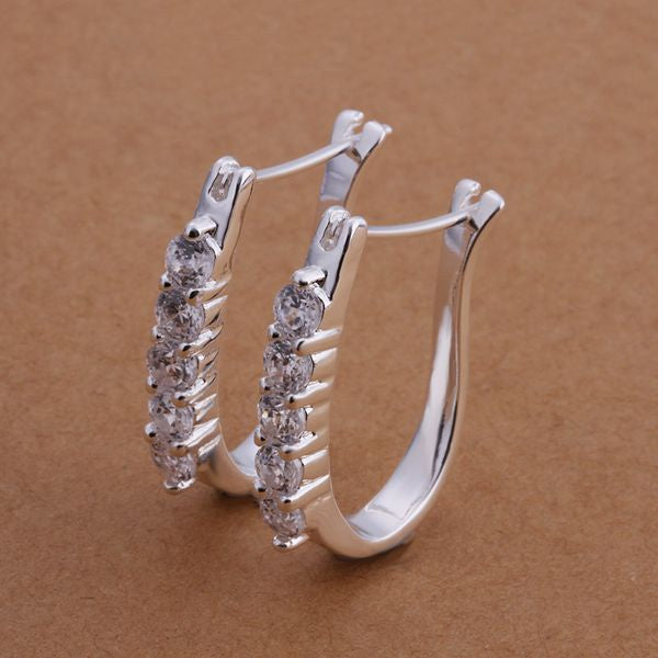 Free Shipping!!Wholesale 925 jewelry silver plated Earring,silver plated Fashion Jewelry,Cute Zircon Earrings SMTE312