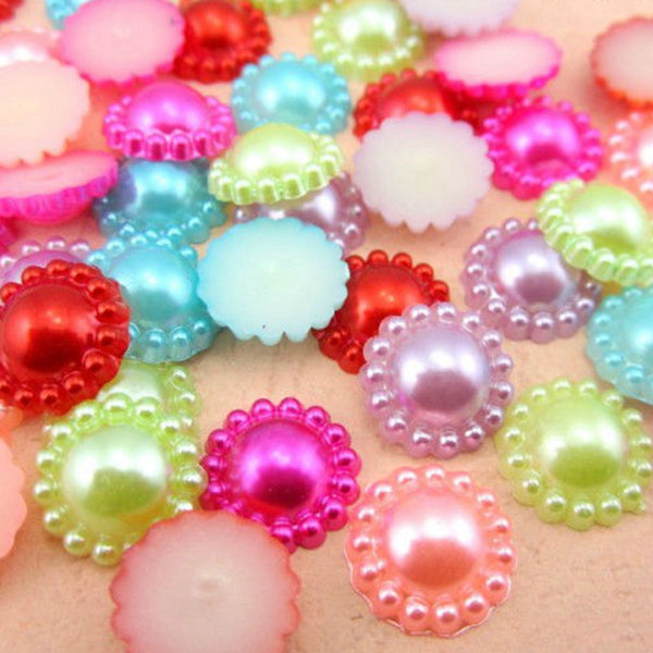 Free Shipping 144Pcs/lot 10mm Imitation Pearls Half Round Flatback Flower Beads Wedding Cards Embellishments DIY Decoration