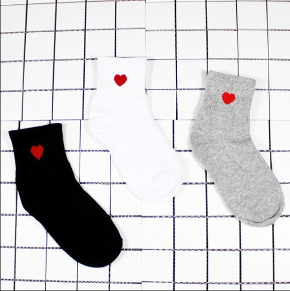 Halajuku Red Heart Cute College Wind Simple Basic Fresh Female Socks