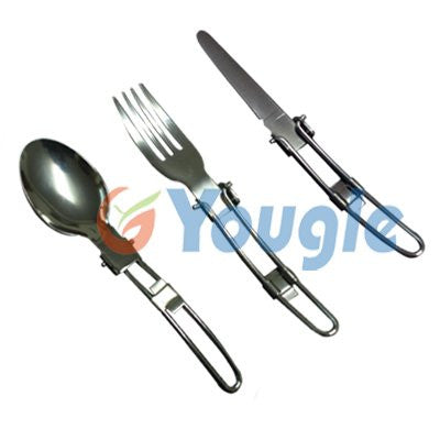 FREE SHIPPING Outdoor Stainless Steel Folded Fork Spoon Knife Picnic Camping Dinnerware Tableware
