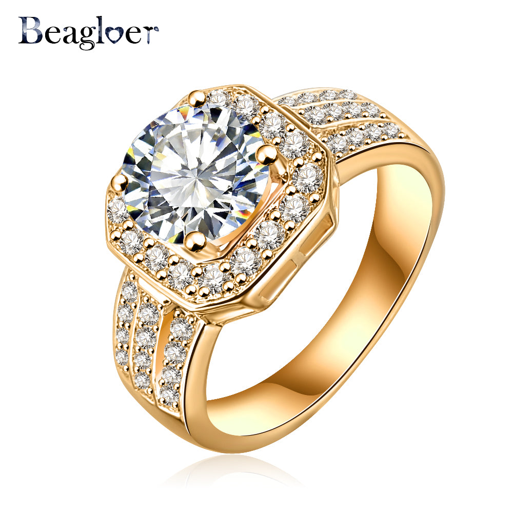 Beagloer Top Sale 2016 New Trendy Ring Gold Square Shape AAA Cubic Zircon Brand Ring Fine Jewelry Women Rings CRI0015-C