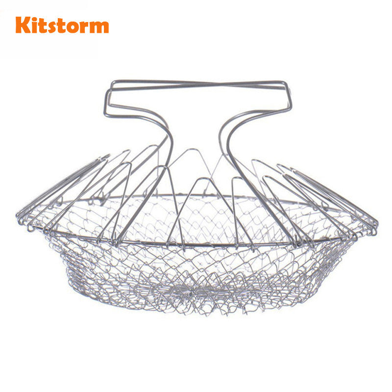 1Pc Foldable Chef Basket colander stainless steel magic basket Strainer Kitchen gadget Cooking Tool/ ferramenta/colador
