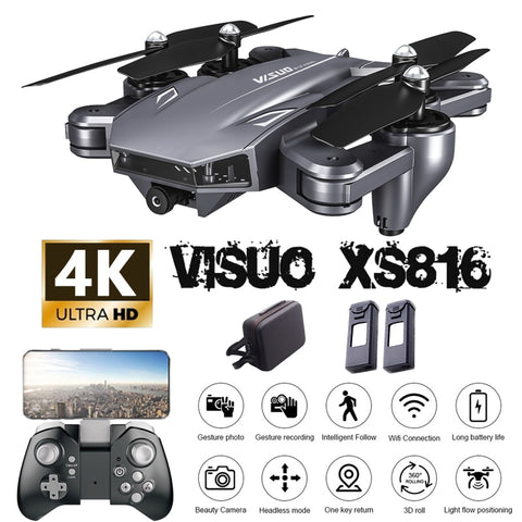 Visuo XS816 Drone 4K With Camera HD Helicopter WiFi FPV Optical Flow Positioning Foldable Dual Camera Selfie Drone RC Quadcopter