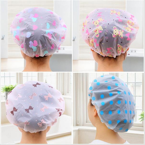 1PC Bathroom Accessories Waterproof Shower Cap Elastic Band Hat Bath Cap Cute Cartoon Shower Hats