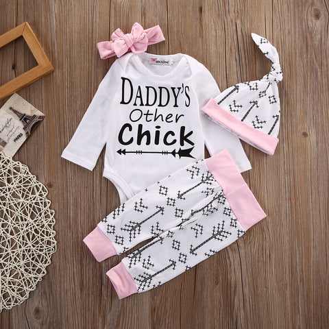 Newborn Baby Girls Boys Clothes Set Chick Tops Romper Long Sleeve Cotton Pants Hat Outfits Set Clothes 4pcs Baby Clothing