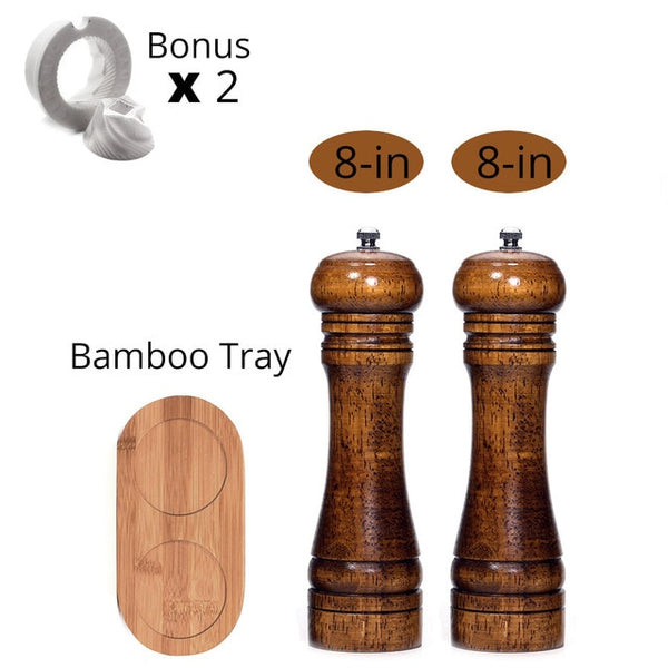 Salt and Pepper Mills, Solid Wood Pepper Mill with Strong Adjustable Ceramic Grinder  5" 8" 10" - Kitchen Tools by Leeseph