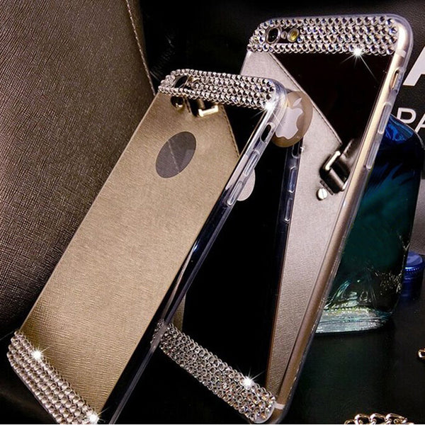 For Samsung Galaxy J1 J3 J5 J7 2016 S7 Edge S6 A3 A5 A7 Grand Prime Case Cover Rhinestone 3D Diamond Mirror TPU Soft Bling Cases