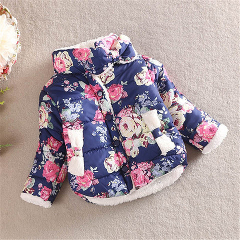 New Cute Winter Kid Baby Girl Floral Stand Collar Long Sleeve Bow Coat Outerwear