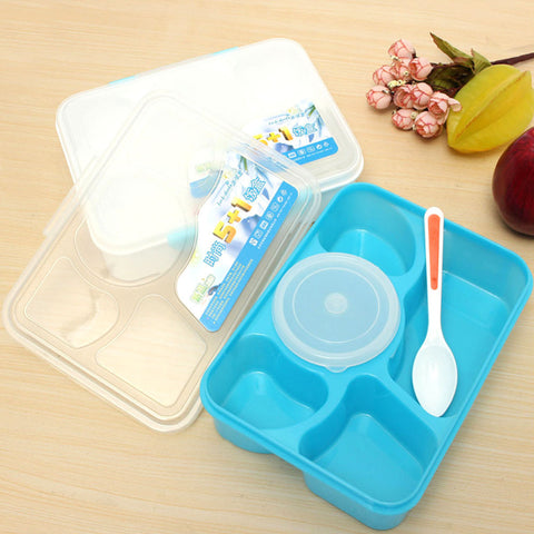 Portable Microwave Bento Lunch Box 5+1 Food Container Storage Box with 1 Spoon