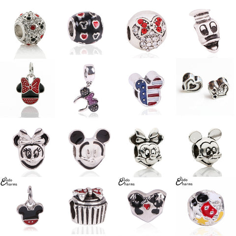 Free Shipping 1Pcs Big Hole Silver Beads Cute Mickey Charms Fits Diy Pandora Charms Bracelet Jewelry Wholesale Beads