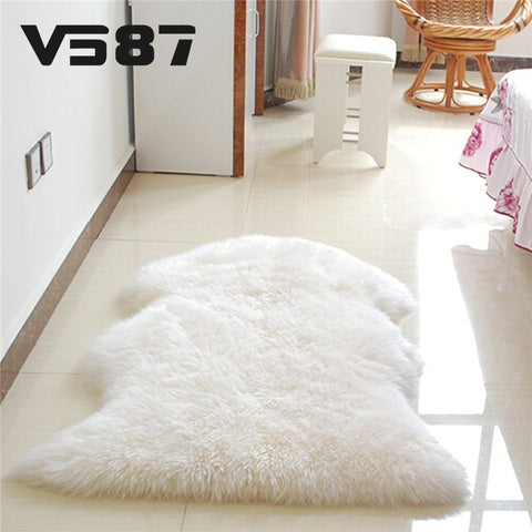 Hairy Carpet Sheepskin Chair Cover Bedroom Faux Mat Seat Pad Plain Skin Fur Plain Fluffy Area Rugs Washable Artificial Textile