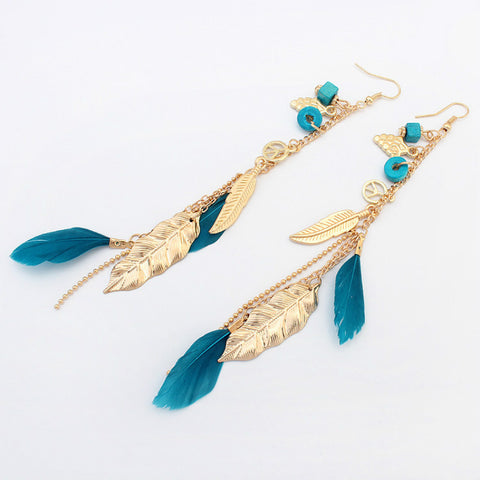 Summer Style Elegant Bohemian Vintage Feather Dangle Earring Accessories Leaves Drop Hanging Earrings Long Earring Women's Gifts