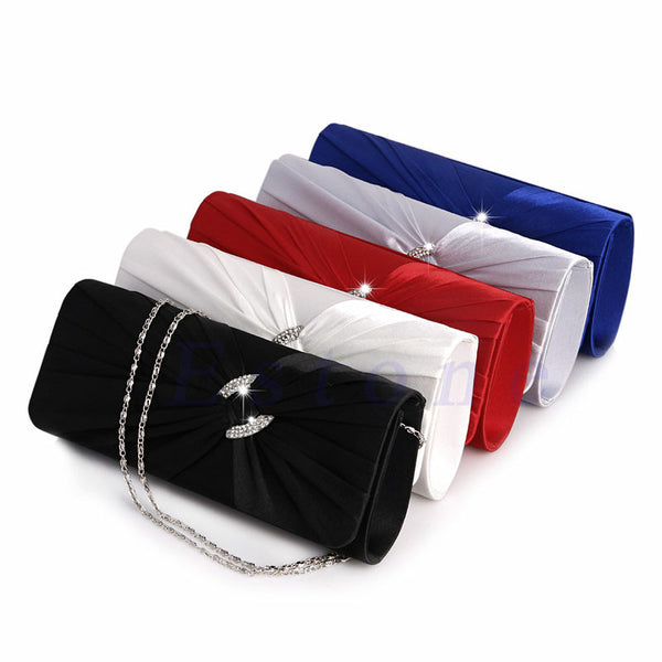 New Fashion Women's Bridal Shoulder Clutch Bag Bling Rhinestone Chain Evening Handbag Purse