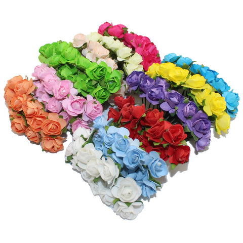 CCINEE 144PCS One lot  1cm Head Multicolor Artificial Paper Flowers Rose Used For Decorative Gift