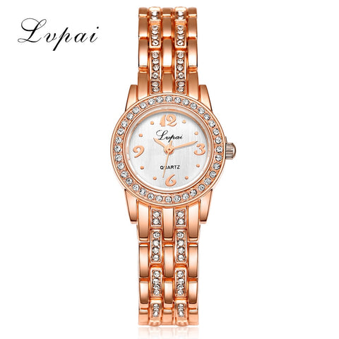 2016 Lvpai Brand Watches Gold Women Bracelet Alloy Strap Ladies Quartz Watch Women Dress Watches Ladies Wristwatch Clock