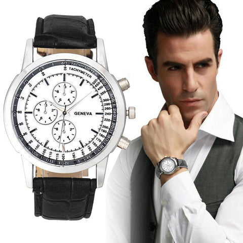 2016 Luxury Brand Men Geneva Watch Fashion Design Dial Leather Band Quartz Wrist Watches Mens Business Watch Gift relogio Clock