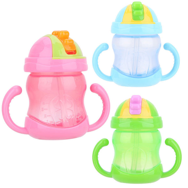240ML Baby Cup Children Drinking Cup Training Cup Baby Feeding Straw Cup Anti-wrestling Watertight Green, Blue, Pink