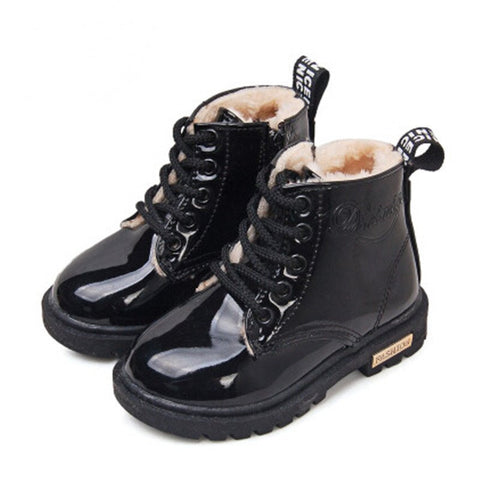 2016 New Winter Children Snow Boots PU Leather Waterproof Kids Velvet Martin Boots Boys Girls Casual Shoes Fashion Sneakers