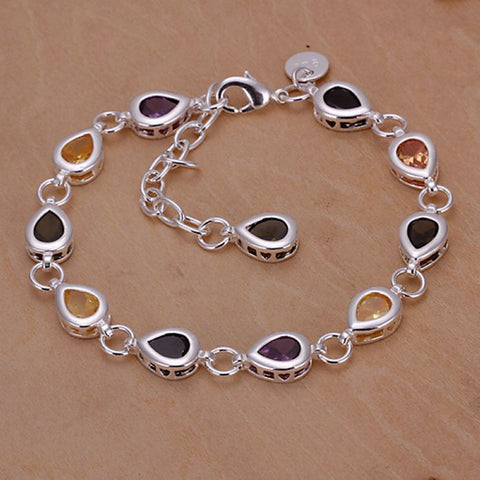 Wholesale for women/men's silver plated bracelet 925 fashion Silver jewelry charm bracelet colorful rhinestone Bracelet SB260