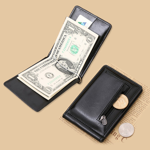 New Classic Fashion Men Dollar Clip Black Coffee Bright Leather 2 Folds Style Money Clips Clamp With Coin Pocket #04