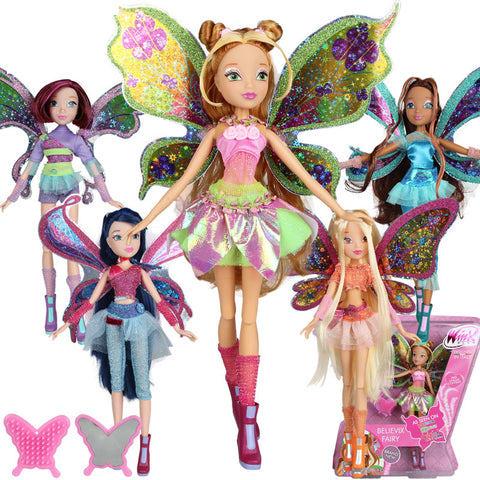 BIG!! 28CM High Winx Club Doll rainbow colorful girl Action Figures Dolls with Wing and Mirror Comb  Classic Toys For Girls Gift