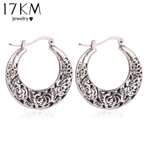 17KM Vintage Jewelry Hollow out Flower Earring for Women Tibetan Antique Silver Color  Bohemian Charm Dangle Long Accessories