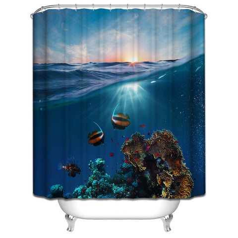 Polyester Shower Curtain Bathroom Decor Home Decorations Seabed Fish / Summer Beach / Violin / Wolf Howl / White Shark
