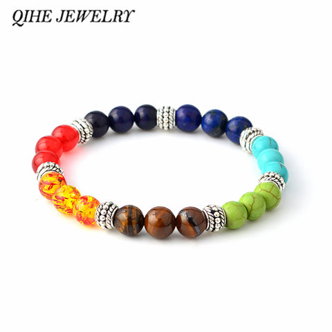 QIHE JEWELRY Multicolor 7 Chakra Healing Balance Beads Bracelet Yoga Life Energy Natural Stone Bracelet Women Men Casual Jewelry