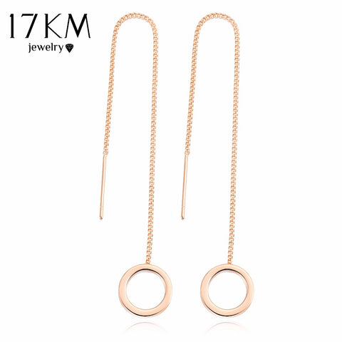 17KM Vintage Punk Silver Color Long Tassel Dangle Earrings for Women Gold Color Alloy Round Drop Bar Statement Jewelry