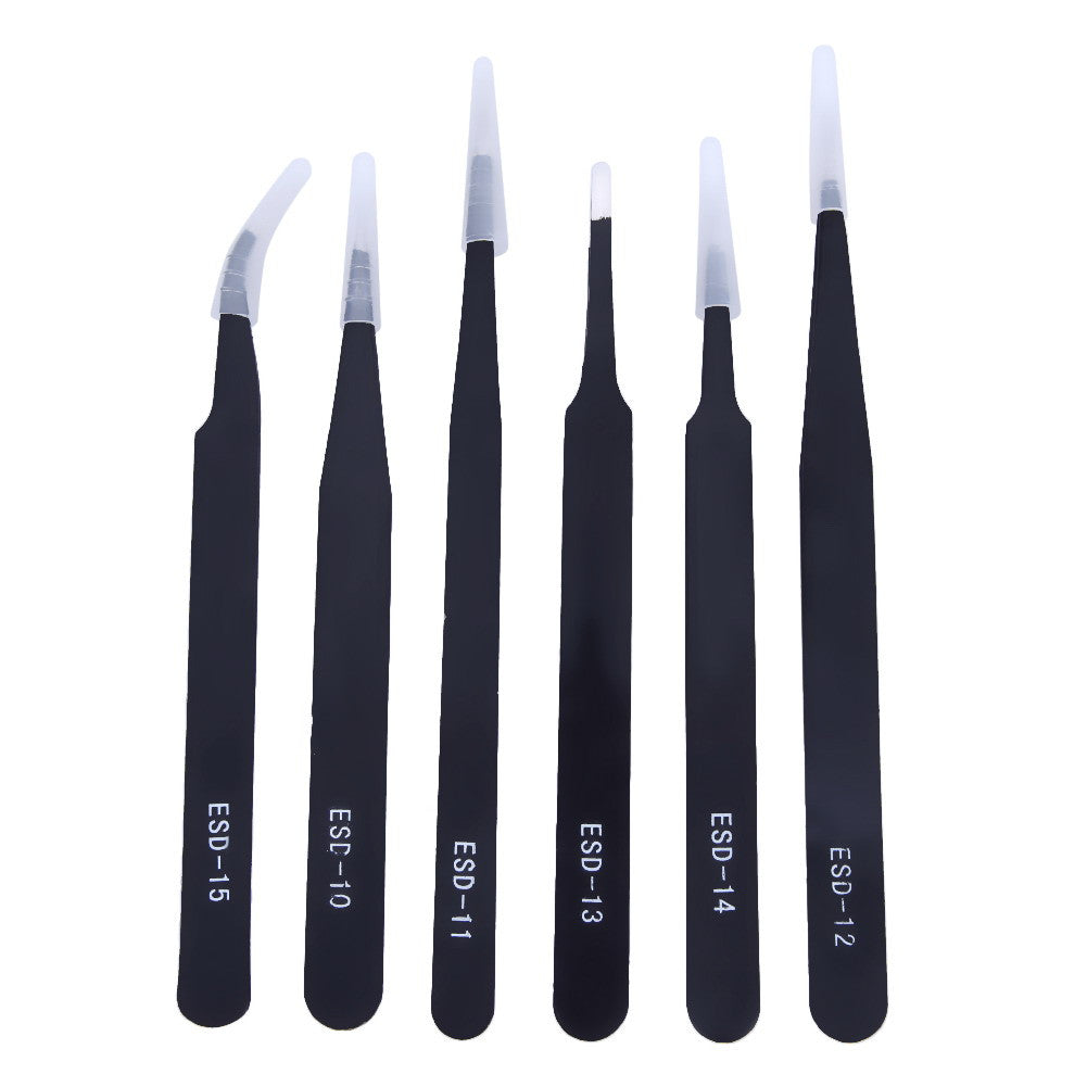 6 pcs/set Safe Anti-static Stainless Steel Tweezers resists corrosion Repairing Maintenance Tools for electronic components