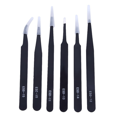 6 pcs/set Safe Anti-static Stainless Steel Tweezers resists corrosion Repairing Maintenance Tools for electronic components