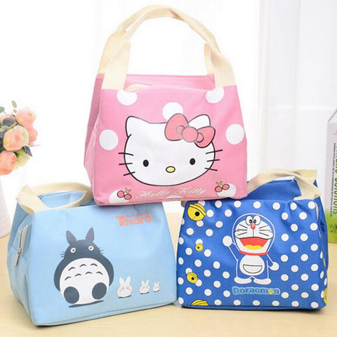 New 2016 Portable  Cartoon Cute Hello Kitty Lunch Bag Insulated Cold Canvas  Picnic Totes Carry Case For Kids Women Thermal Bag