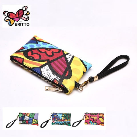 ROMERO BRITTO Girls Pu Leather Coin Purse Graffiti Mini Wallet Women Zipper Coin Bag Vogue Ladies Clutch bag
