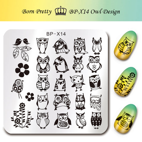 BORN PRETTY 6*6cm Square Nail Art Stamp Stamping Plates Template Owl Design Flower Image Plate Stencil for Nails BP-X14