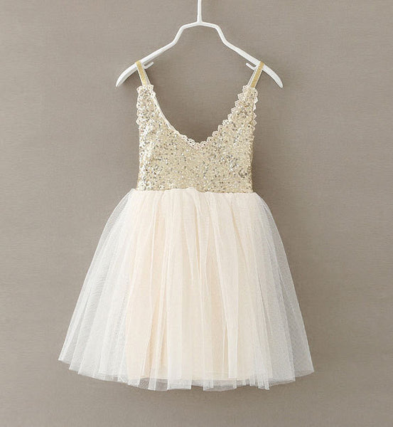 New Hot Children Baby Dress Gold Sequined Lace Sling White Tutu Dresses For Party Wedding Clothing Size 2-6Y vestido infantil