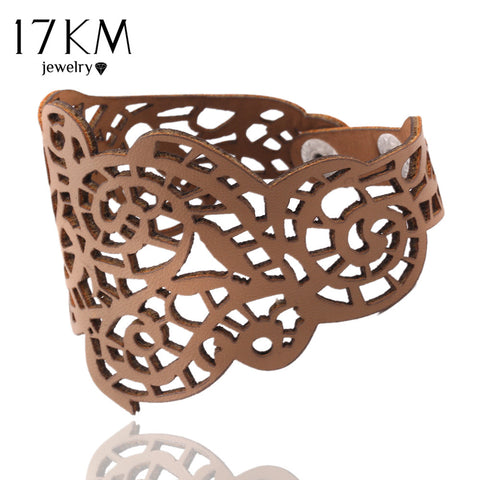 17KM Hollow Design Wholesale Jewelry Charm Faux Leather Bracelet Braided Rope Wristband Bracelets For Women