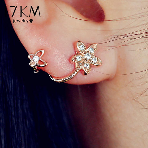 17KM Brand New Rose Gold Color Crystal Flower Earrings Luxury Double Sided Stud Earring joyeria Maxi brincos Women Earrings Gift