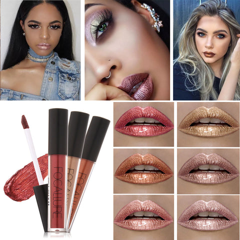 Brand Focallure Lipstick Lip Tattoo Makeup Long Lasting Pigment Nude Gold Metallic Lipgloss Matte Liquid Velvet Metal Lipstick
