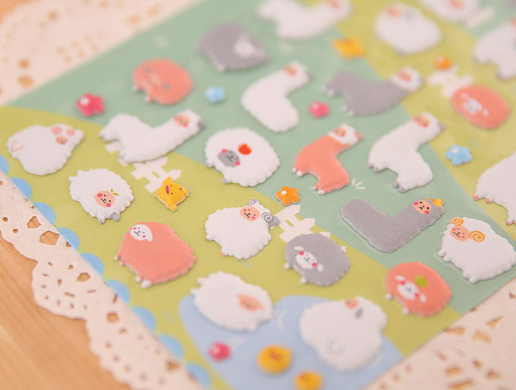 1pcs Sheet Korea Styling Kawaii 3D Cartoon Sheep Alpaca PVC Diary Bubble Stickers Decorative For Notebook albums Card Paper