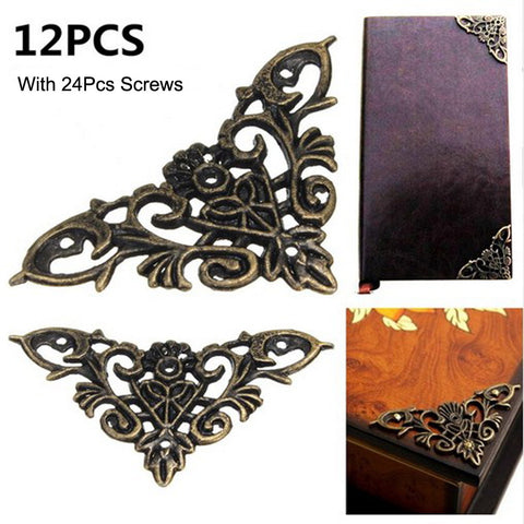 12pc Bronze Furniture Corner Brackets Jewelry Chest Wine Case Box Book Scrapbook Album Corner Protector Decor Furniture Hardware