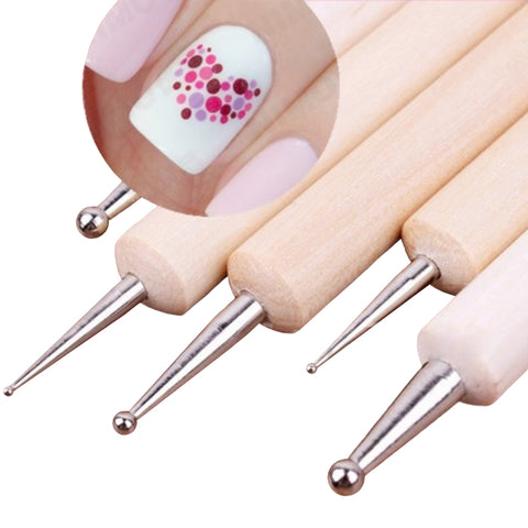 5Pcs 2 Way Wooden Dotting Pen Marbleizing Tool Nail Art Dot Dotting Tools #14198